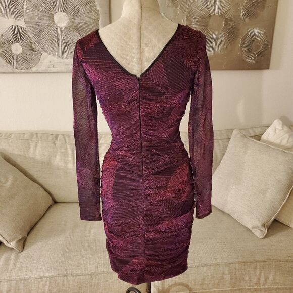 NEW -GUESS Metallic Long Sleeve Bodycon Mini Dress - Picture 7 of 12